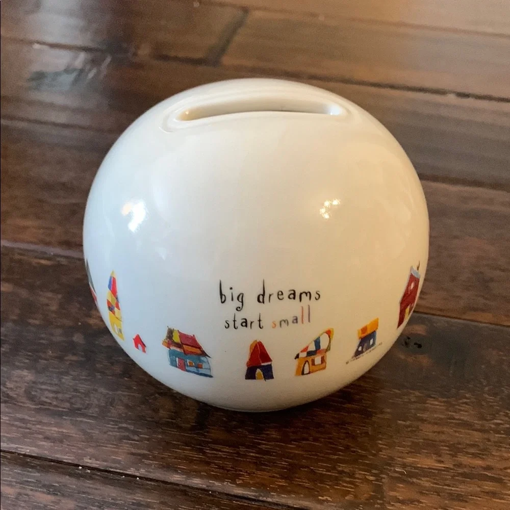 Natural Life White Ceramic Coin Bank w/ Colorful Houses Big Dreams Start Small - Picture 1 of 4